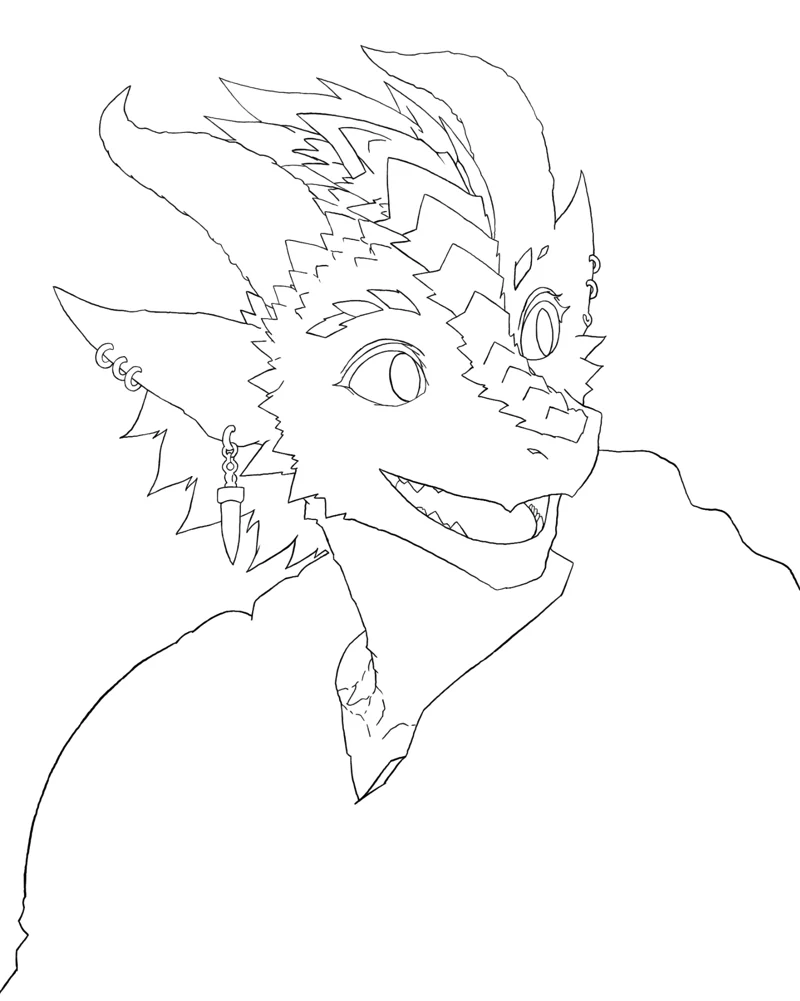 Sketch stage of Severin’s dragonborn portrait